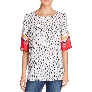 Nic + Zoe Merengue Printed Split Flutter Sleeve Top XS